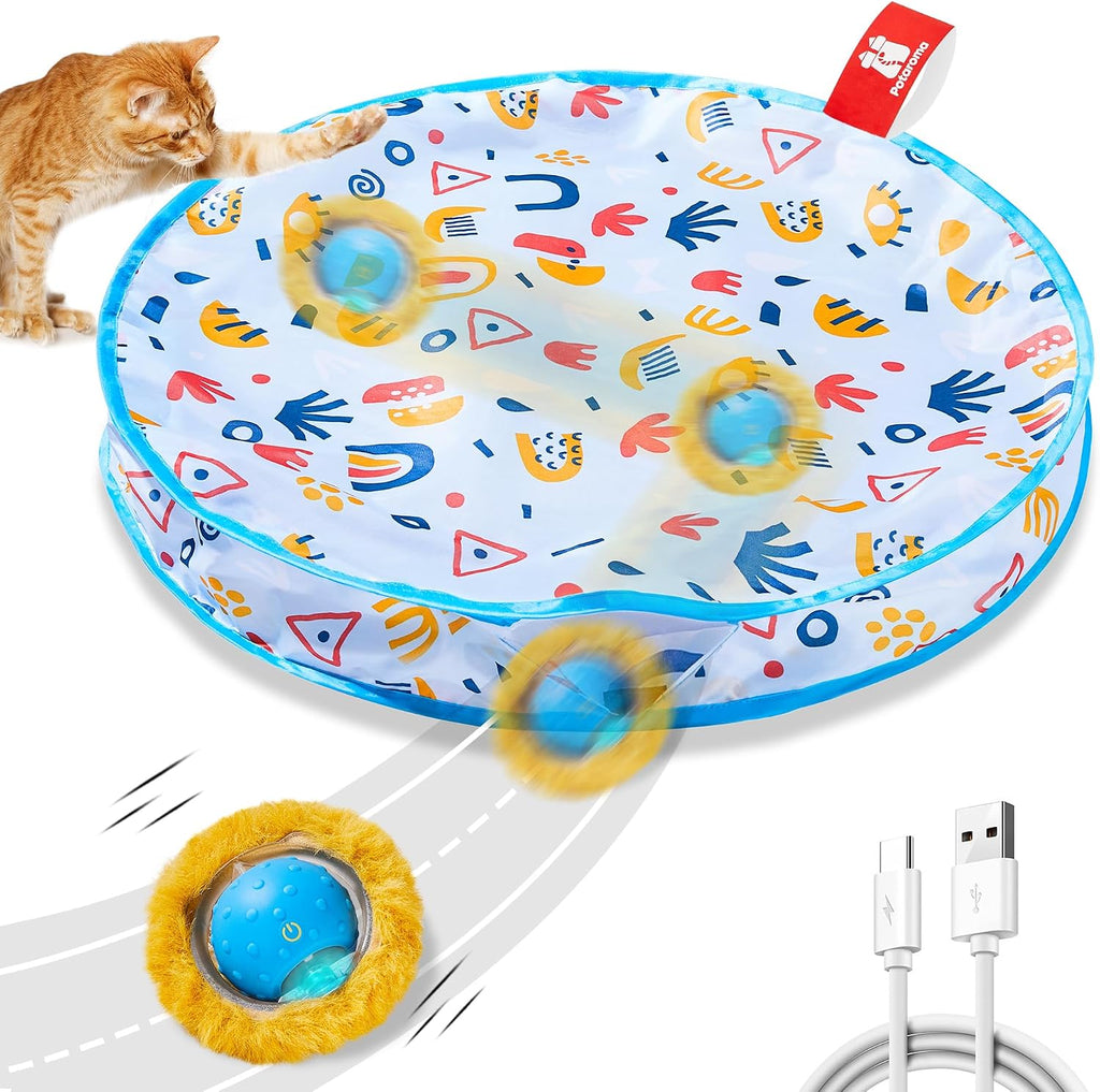 Potaroma - Juguetes interactivos para gatos, pelota de movimiento rápido en alfombra de juego, pelota automática con movimiento activada por movimiento para ejercicio interior, esconde y busca, animal
