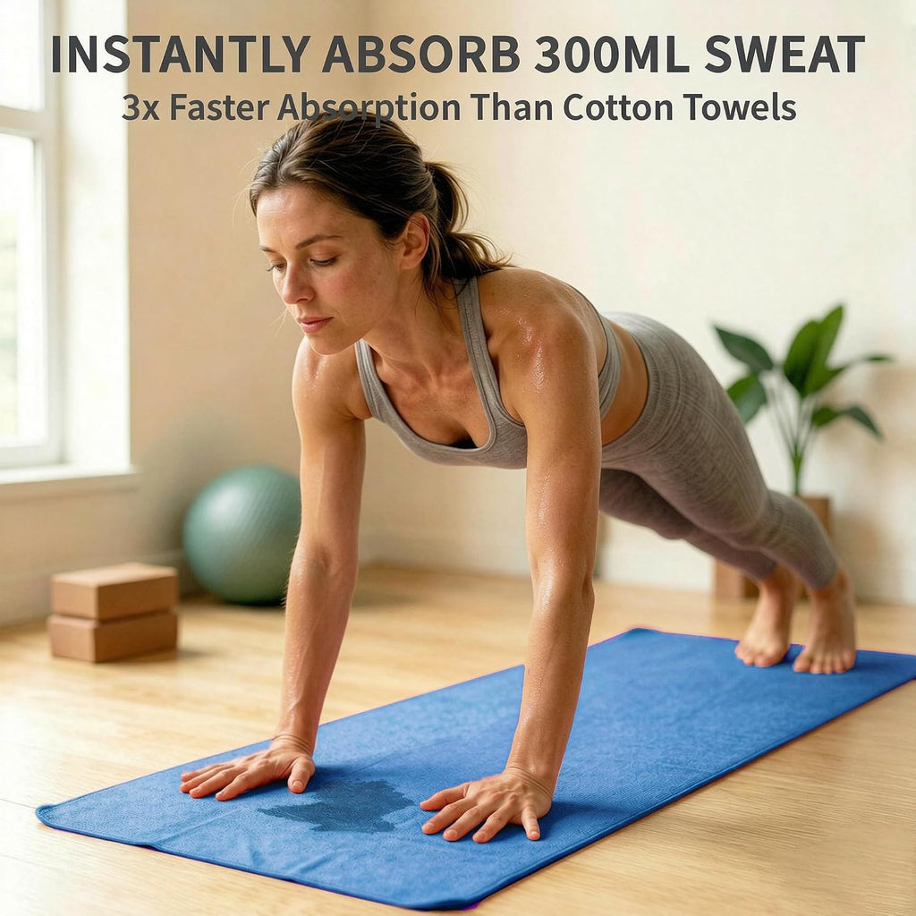 Paquete de 2 toallas antideslizantes para esterilla de yoga caliente con puntos de agarre, 72 x 24 pulgadas, toalla de microfibra súper absorbente para yoga caliente, pilates, entrenamiento