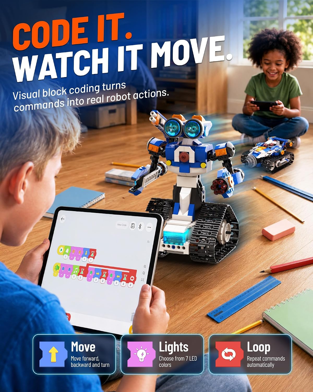 Apitor STEM Coding Robot Toy 6-en-1 Building Kit para niños de 8-12 años 480 Bloques