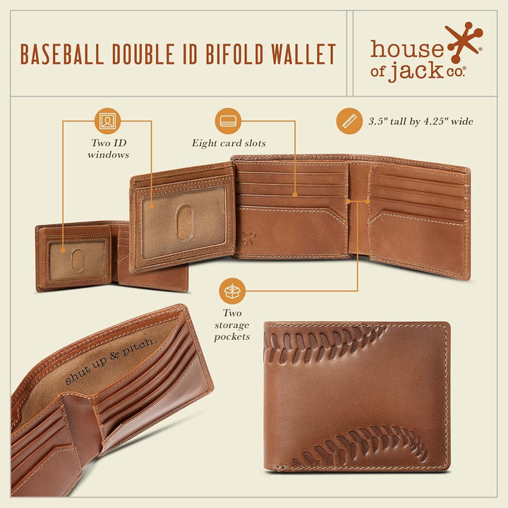 House of Jack Co. Billetera de béisbol para hombres, bifold de cuer...