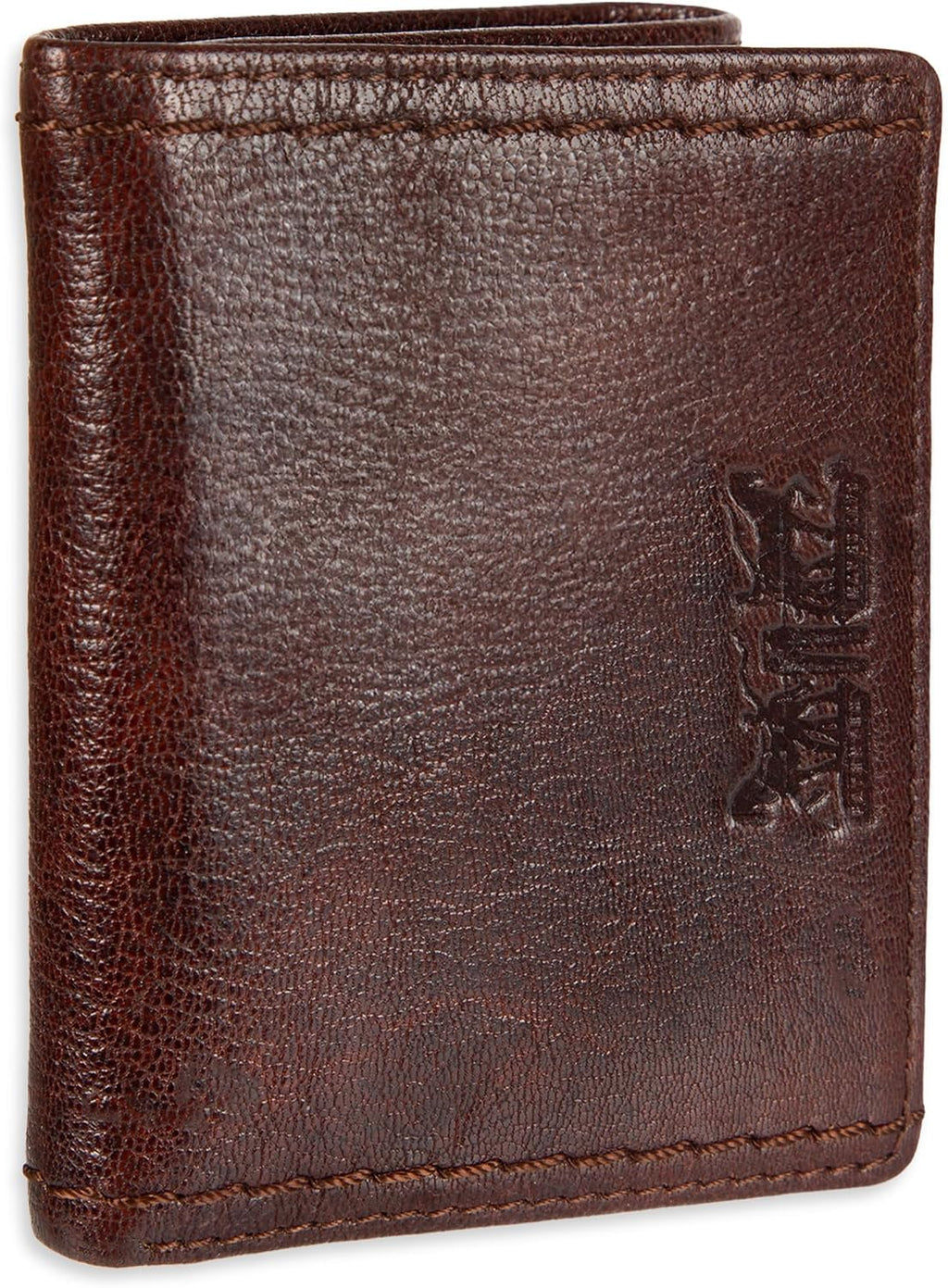 Levi's Billetera triple de cuero de puntada pesada para hombre, marrón, talla única
