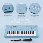 Piano infantil de 37 teclas con micrófono, teclado de música, azul