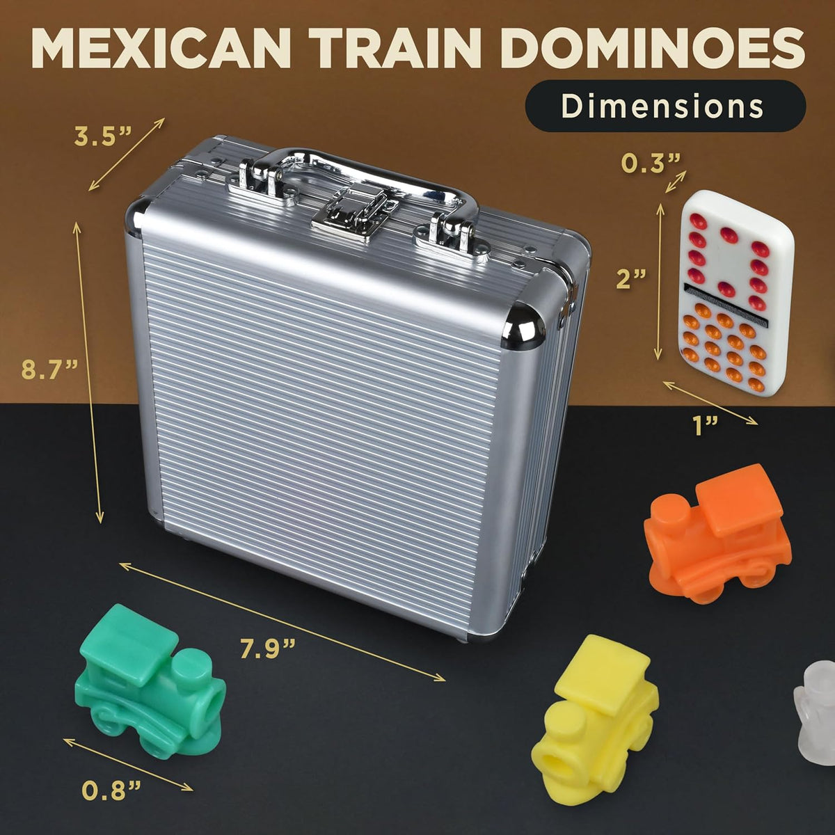 Queensell Juego de dominó de tren mexicano doble 15 para adultos y familia, juego de dominó doble de tren mexicano de 15 puntos de colores, 136 azulejos, 9 trenes, cubo de madera, caja de aluminio (doble 15)
