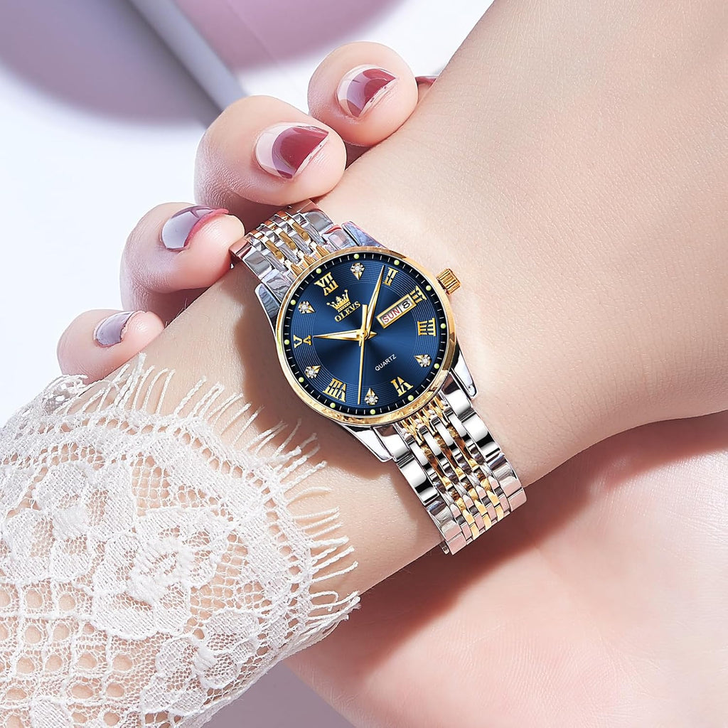 OLEVS Reloj de Lujo para Mujeres, Modo Pequeño de Muñeca, Acero Inoxidable, Reloj para Damas, Calendario