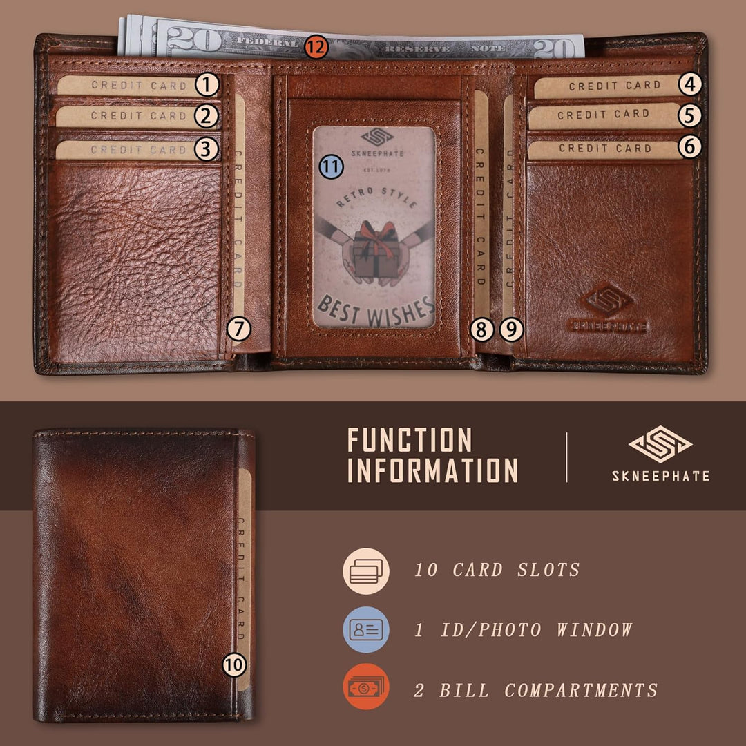 Cartera trifold para hombre de skneephate, carteras de lobo para ho...