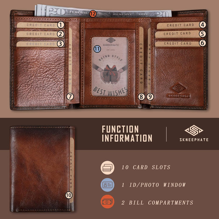 Cartera trifold para hombre de skneephate, carteras de lobo para ho...