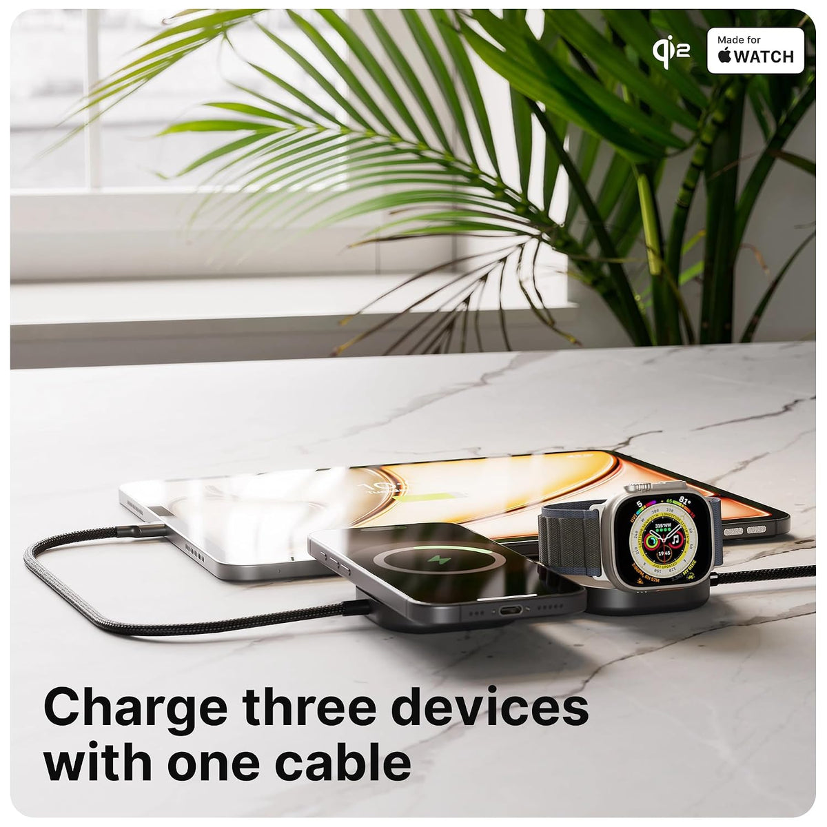 ZENS MagSafe - Cable cargador USB-C con cargador de Apple Watch para MacBook y iPhone, Qi2 de 15 W, requiere adaptador de 65 W+, no incluido, cable Pro 3, certificado MFi, 4.9 pies, color negro
