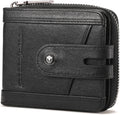 BULLCAPTAIN Cartera de cuero genuino para hombre con cremallera T23 (negro)