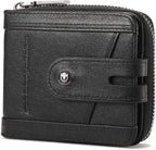 BULLCAPTAIN Cartera de cuero genuino para hombre con cremallera T23 (negro)
