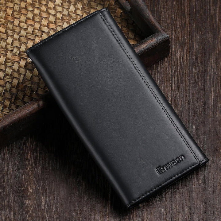Cartera larga triple para hombres, Rfid Cartera de cuero genuino pa...