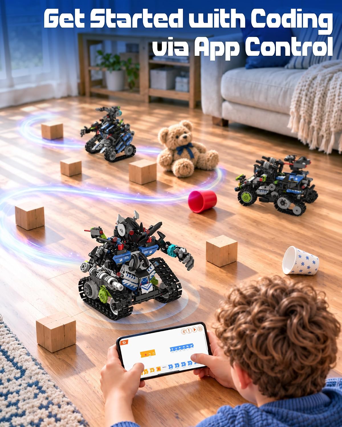 5-en-1 Kit de Robótica RC de Policía para Construir, control remoto y APP, Regalo STEM