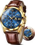 OLEVS Reloj de vestir de cuero para hombre, casual, cuarzo, marrón, pulsera, con fecha