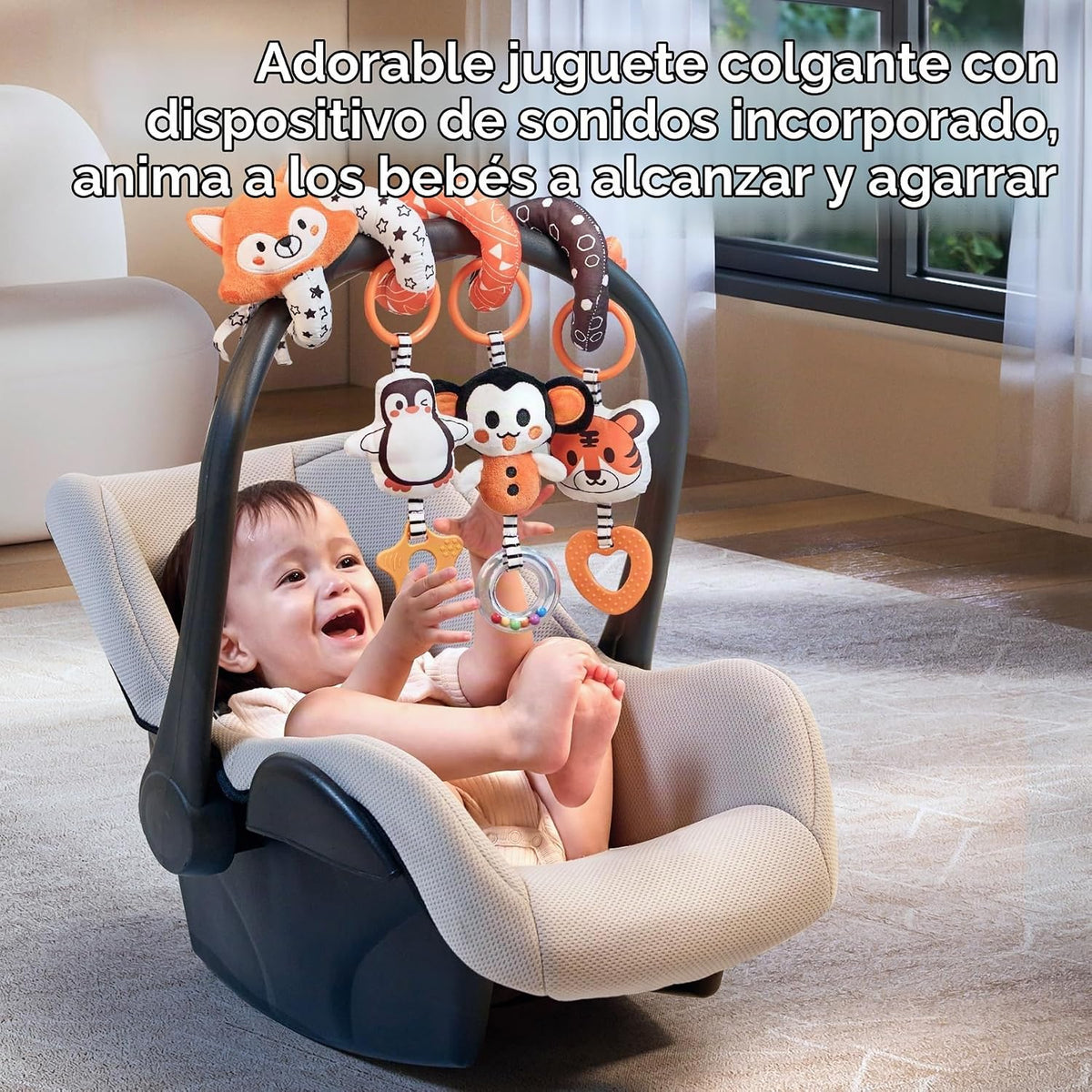 TUMAMA - Juguetes de arco de cochecito de bebé en blanco y negro, juguetes de sonajero colgantes en espiral extraíbles, asiento de coche de alto contraste y juguetes para cochecito de bebé de 0, 3, 6