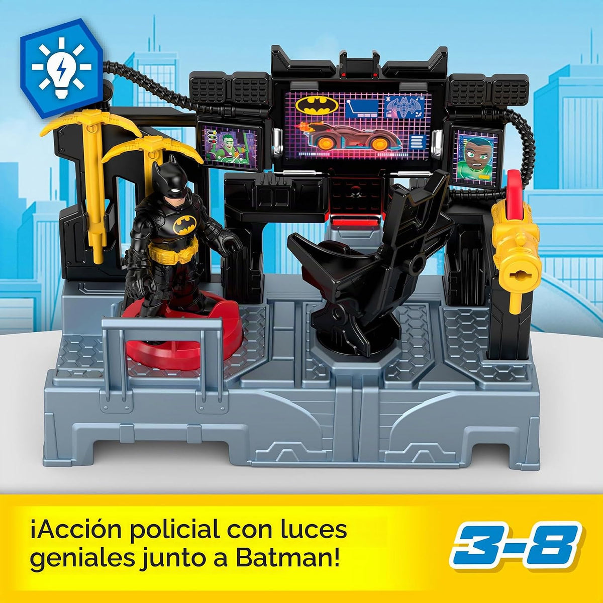 Fisher-Price Imaginext DC Super Amigos, Juego de Figuras de Batman Centro de Mando de Bate con Luces para Niños en Preescolar de 3+ Años