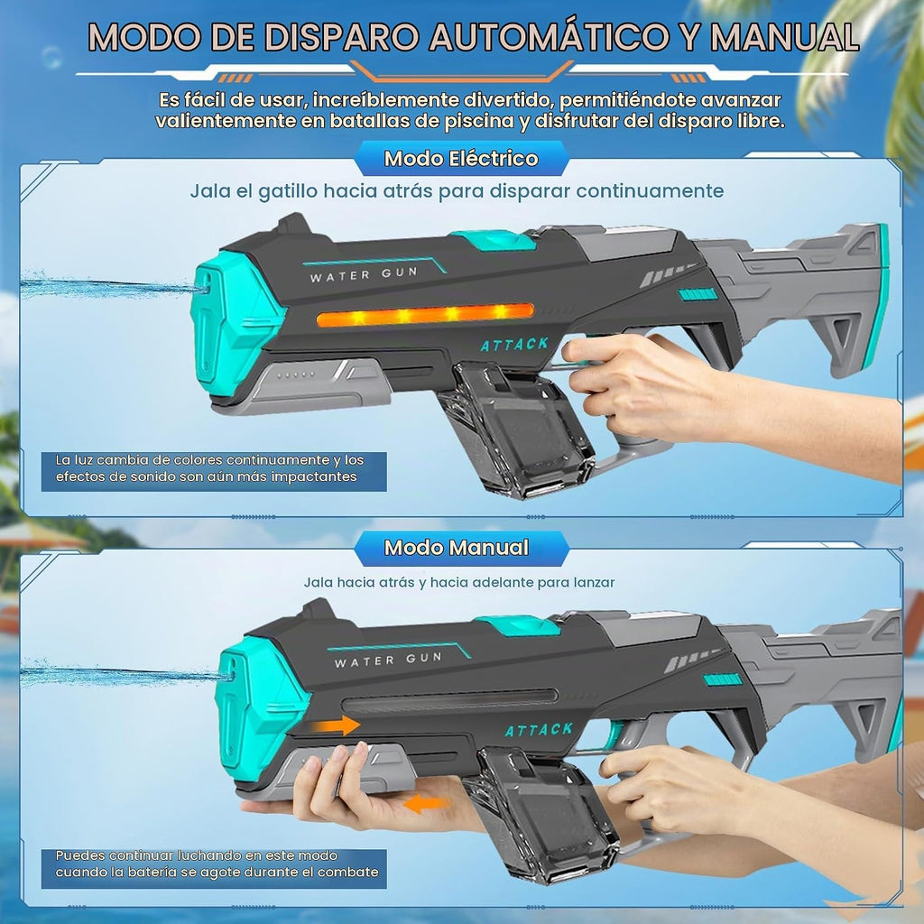 Paquete de 2 pistolas de agua eléctricas para adultos, pistolas de chorro para niños con luz y gran capacidad, potente pistola de agua de hasta 28-32 pies de alcance para verano, piscina, fiesta