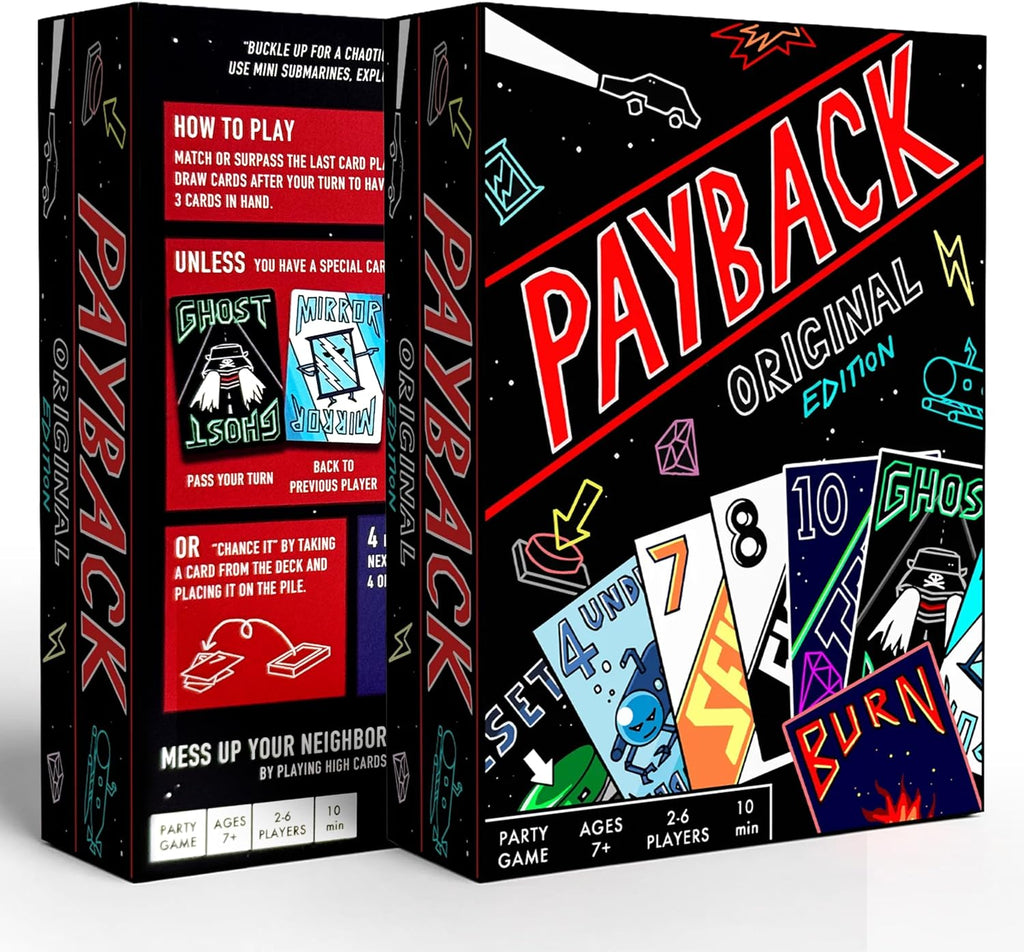 PAYBACK Edición original: divertidos juegos de cartas familiares con traición, estrategia y caos para adolescentes y adultos, fiesta de ritmo rápido y juego de viaje, ideal para adolescentes, amigos y familias