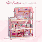 ROBOTIME Casa de muñecas de madera, juego de casas de muñecas con 24 muebles para muñecas de 4, 5, 6 pulgadas, regalo de casa de muñecas para niñas de más de 3 años (rosa)
