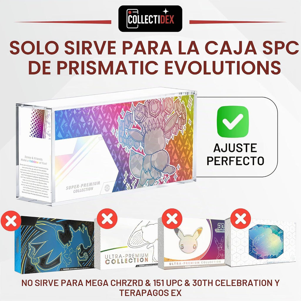 Prismatic Evolutions SPC - Caja de acrílico con tapa magnética, acrílico de 8 + 0.197 in de grosor con imanes de 0.197 x 0.118 in, compatible con Prismatic Evolutions Super Premium
