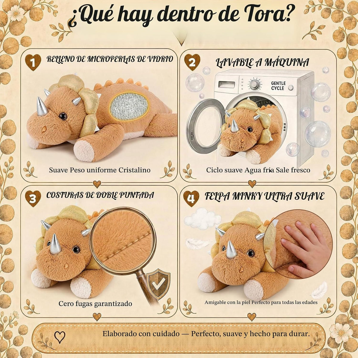 gnomantic Animales de peluche con peso de dinosaurio, almohada de felpa
