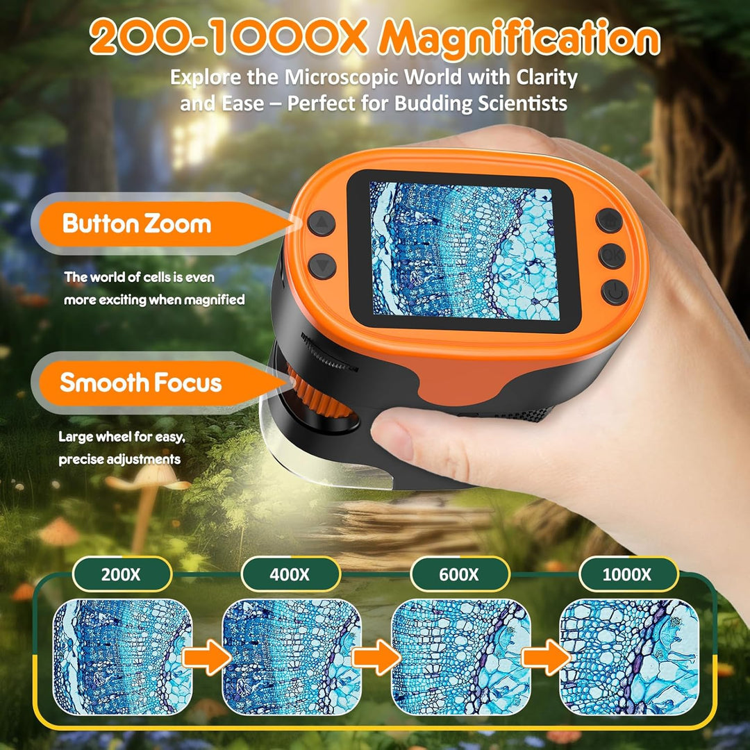 Microscopio de mano 1000X para niños pantalla 4K de 20