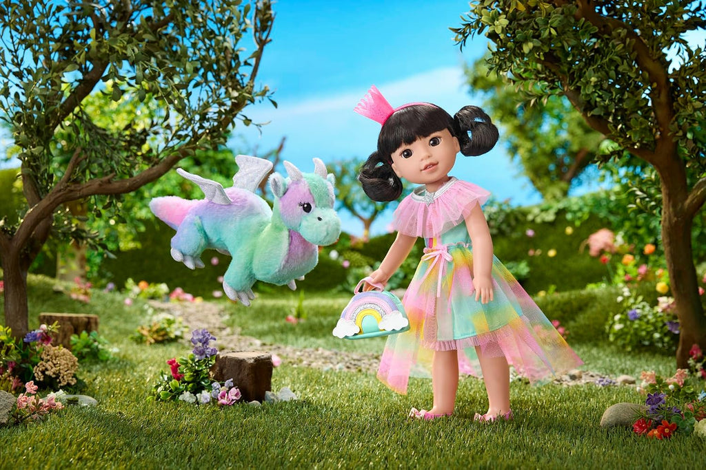 American Girl WellieWishers - Juego de muñecas Emerson de 14.5 pulgadas con Crisella the Dragon, vestido de muñeca y accesorios, y libro de cuentos, para mayores de 4 años (exclusivo de Amazon)