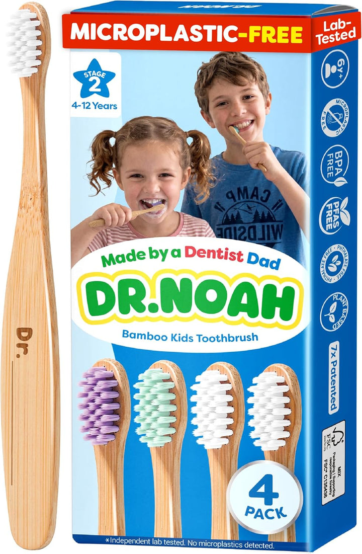 Dr. Noah - Cepillo de dientes de bambú sin microplásticos para niño...