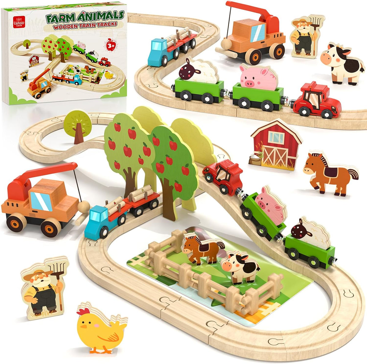 Lehoo Castle Juego de tren de madera para niños pequeños