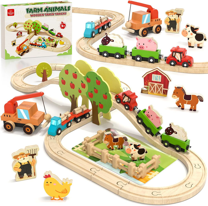 Lehoo Castle Juego de tren de madera para niños pequeños