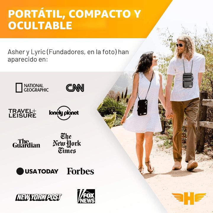 HERO - Cartera para el cuello - Soporte para pasaporte con bloqueo...