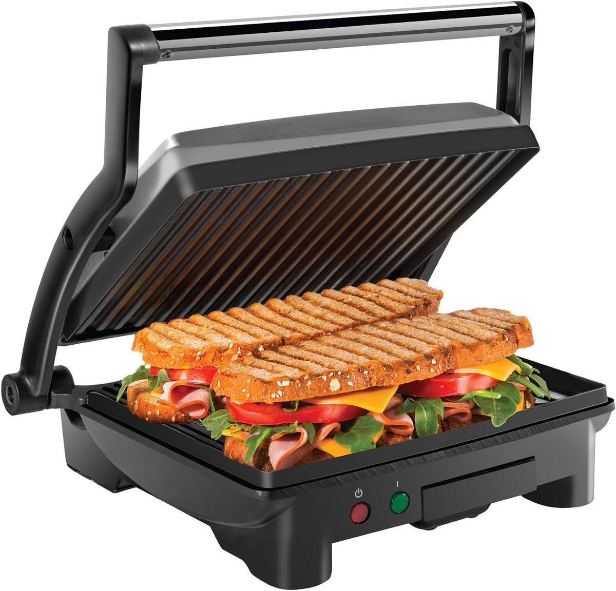 Chefman Parrilla Prensa para Panini y Sandwichera Gourmet con Placas Recubiertas Antiadherentes, se Abre 180 Grados para Adaptarse a Cualquier Tipo o Tamaño de Alimento, Superficie de Acero Inoxidable