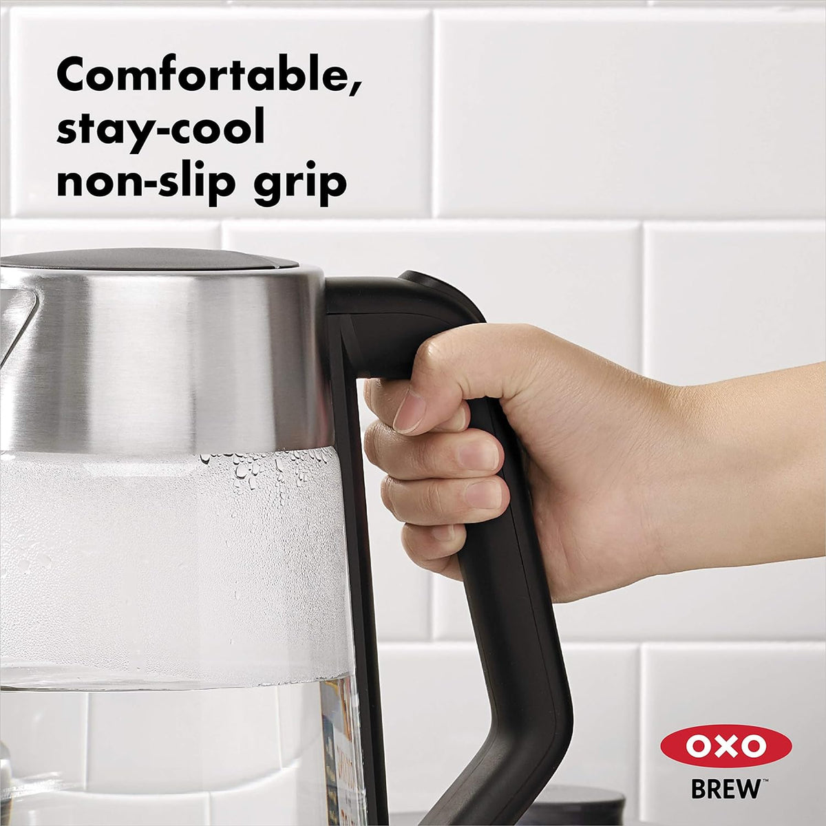 OXO Hervidor eléctrico de vidrio, inalámbrico, de acero inoxidable