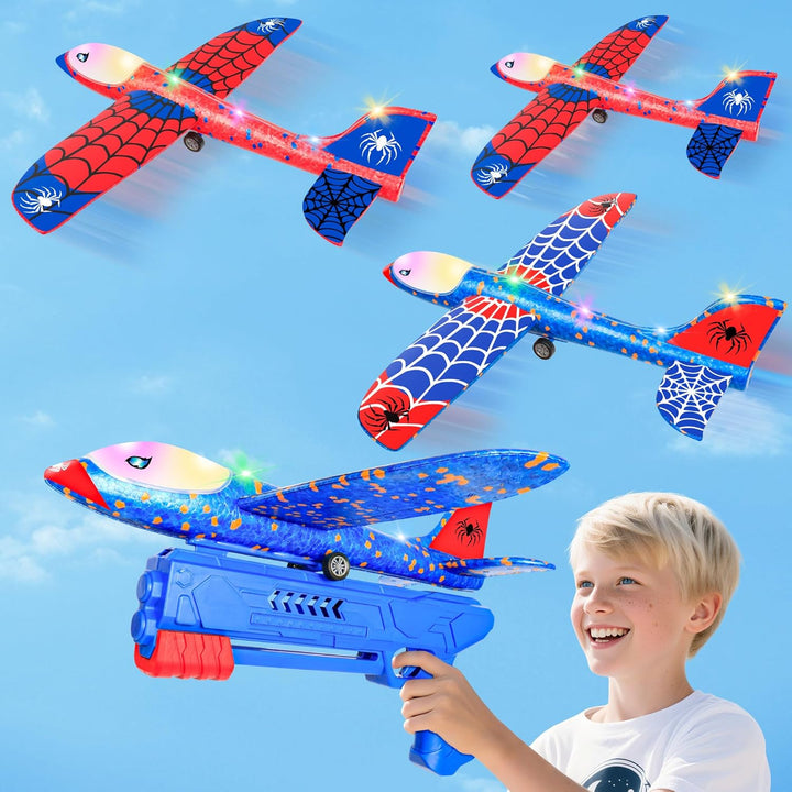 HitToys Juguete Lanzador de Aviones para Niños, Paquete de 3 Planea...