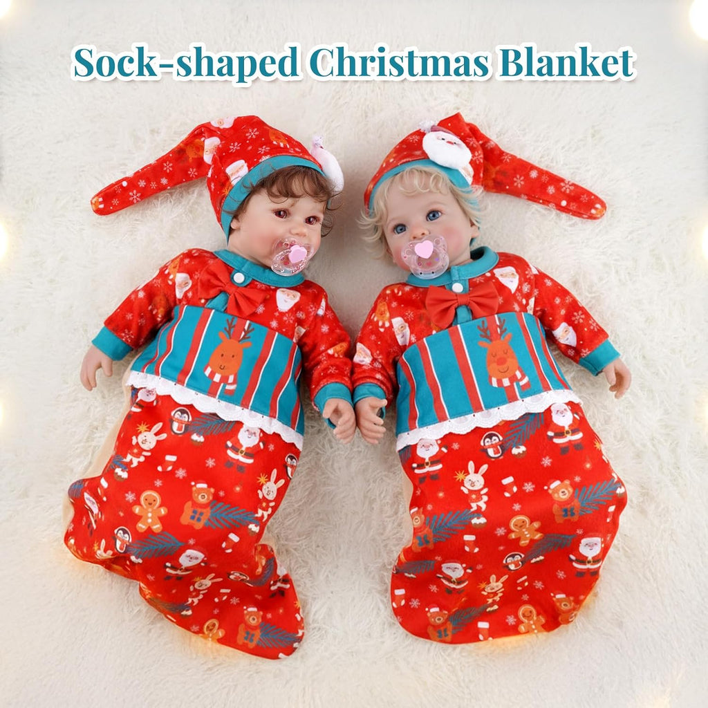 BABESIDE Juego de 8 piezas de ropa de muñeca de bebé Reborn de Navidad con moisés para muñecas de 17 a 22 pulgadas, accesorios de Navidad con manta de calcetín de Navidad, regalo ideal para niños a partir de 3 años