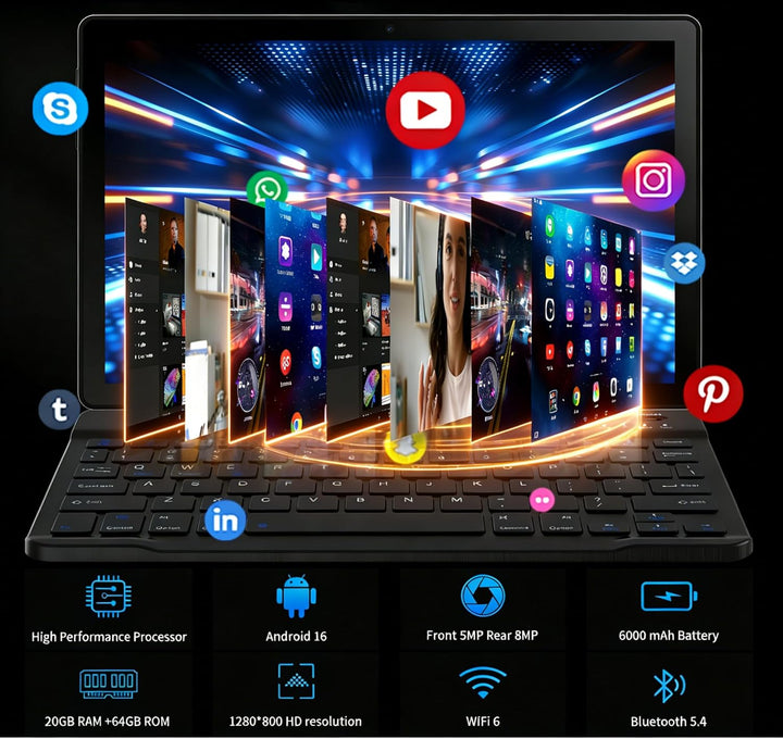 Última tableta Android 16 actualizada de 10.1 pulgadas con pantalla...