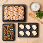 Juego de bandejas antiadherentes para hornear con estante de enfriamiento, 4 hojas de galletas para hornear, sartenes de horno de acero al carbono resistentes de 0.03 in, media hoja recubierta de