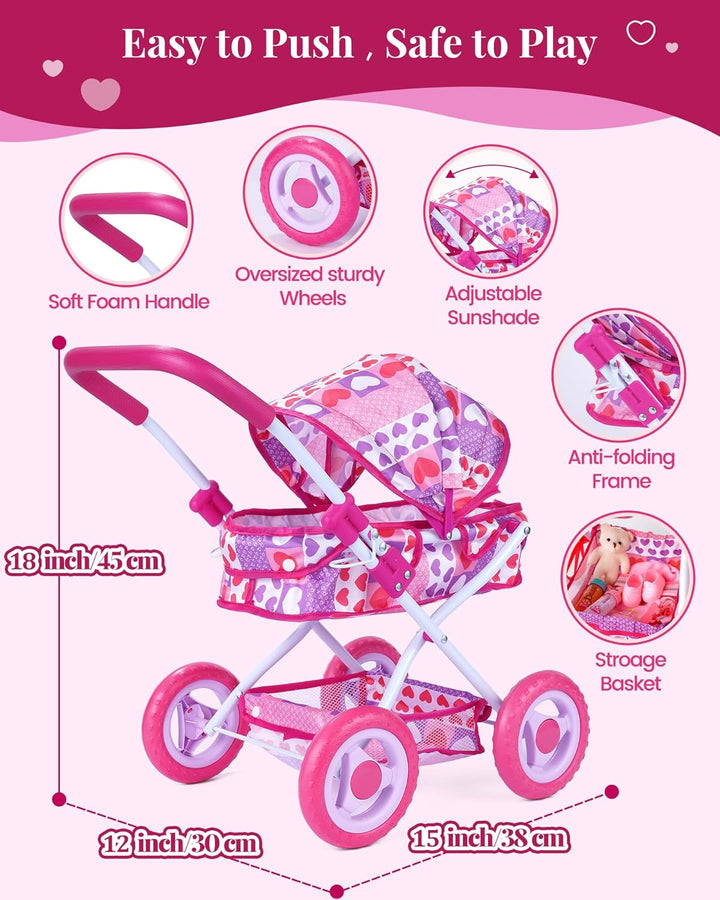 BABESIDE Juego de cochecito de muñeca de bebé, 10 piezas portátil c...