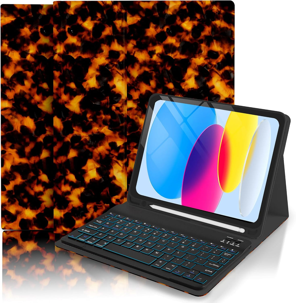 Funda con teclado Bluetooth para iPad de 10.9 pulgadas (2022), (A16) de 11ª/10ª generación de 11 pulgadas 2025 con retroiluminación de 7 colores, bonito diseño estético elegante con soporte