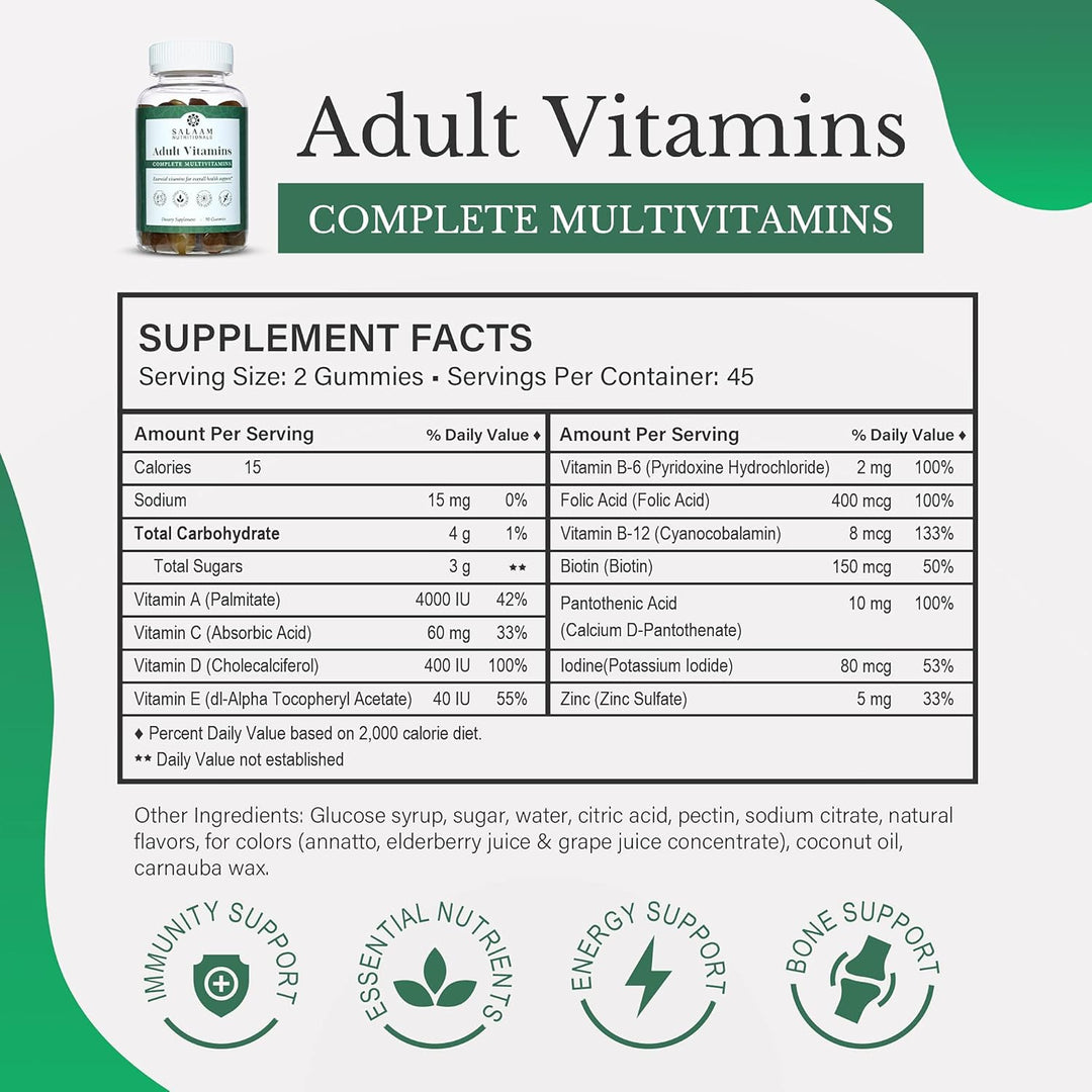 Salaam Nutritionals - Multivitaminas para adultos, gomitas de vitam...