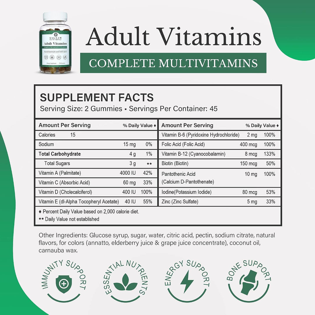 Salaam Nutritionals - Multivitaminas para adultos, gomitas de vitam...
