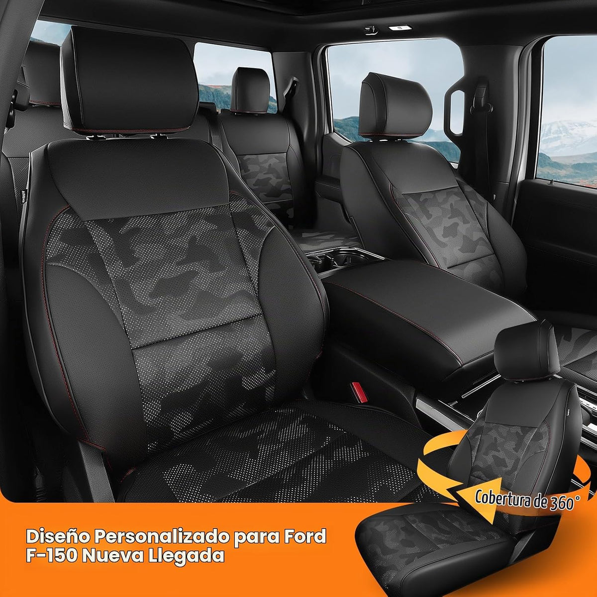 Fundas para asientos para Ford F-150 2015-2026, Camuflaje negro