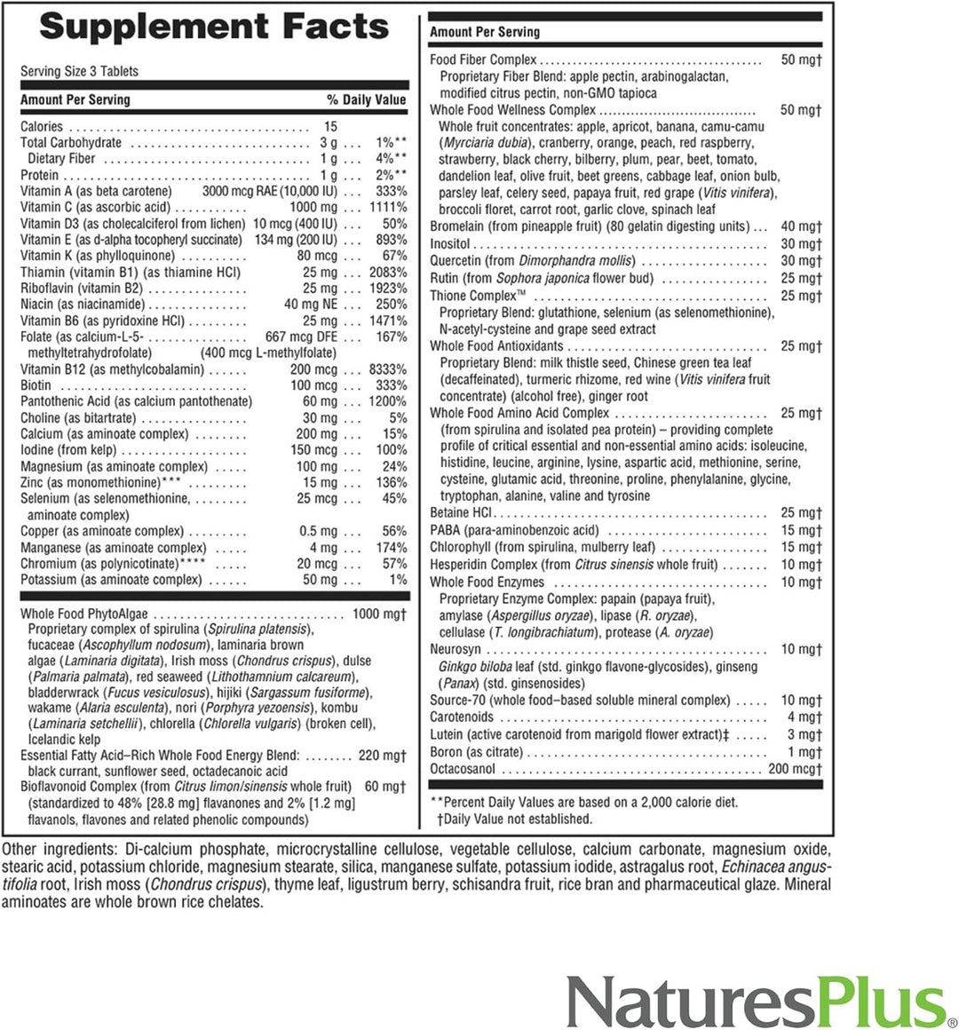 NaturesPlus Ultra Source of Life Multivitamínico sin hierro - 180 t...