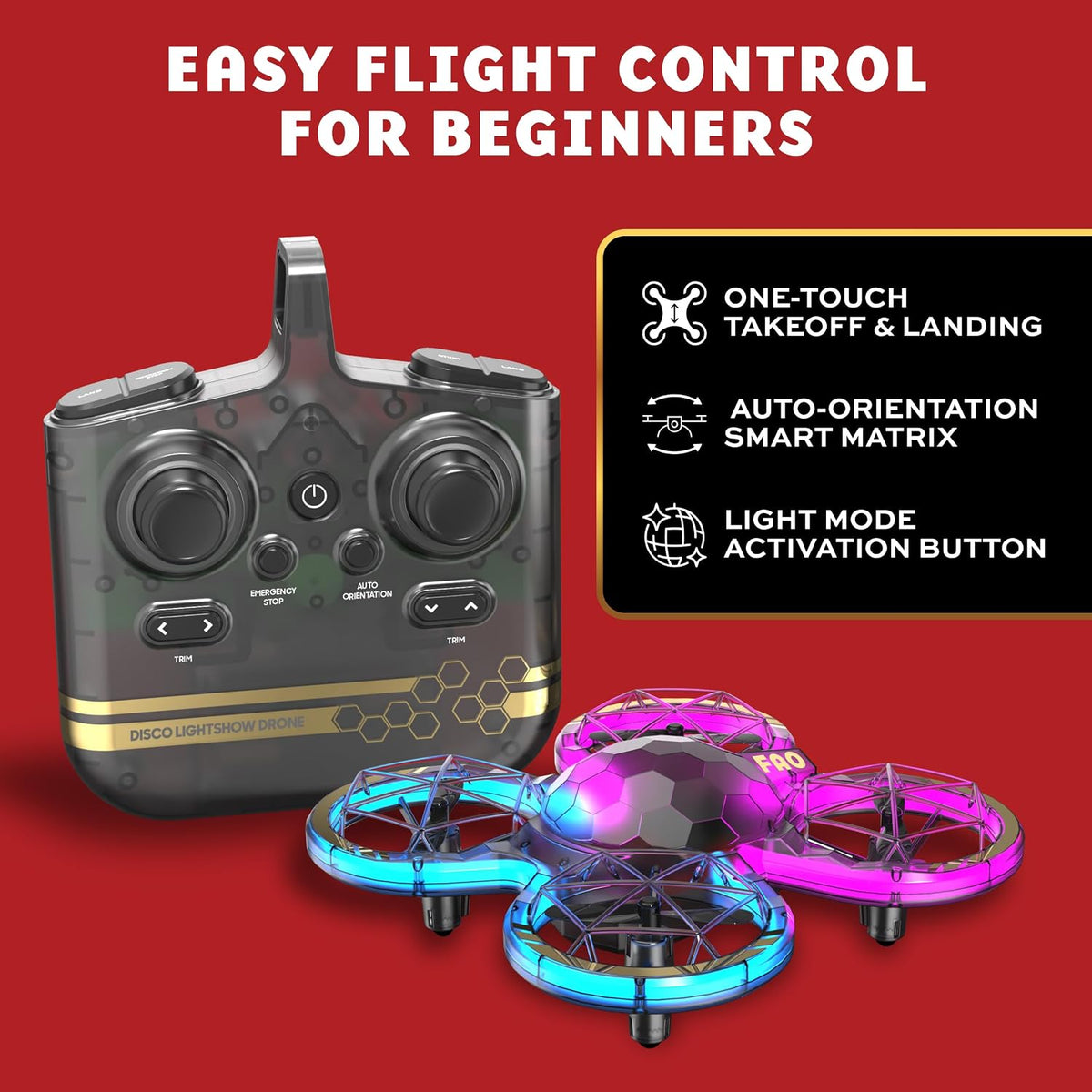 FAO Schwarz Disco Lightshow RC Drone para niños, volante de acrobacias con