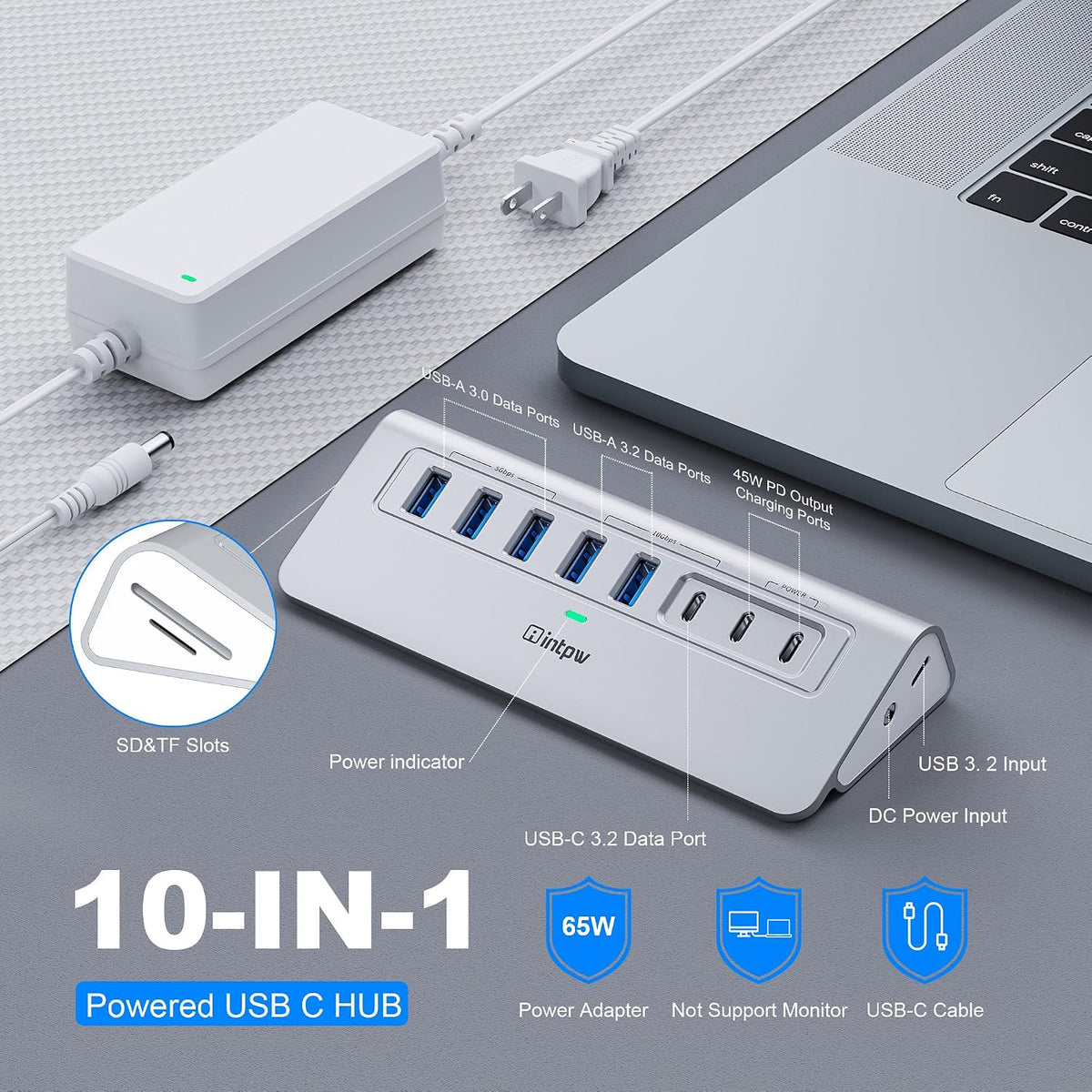 intpw, YH6AC, hub USB 3.2, alimentado