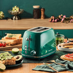 Roter Mond Tostadora de 2 rebanadas, de acero inoxidable, retro, con función de bagel, cancelar y descongelar, 6 ajustes de tostado de pan, ranuras extra anchas y bandeja de migas extraíble, Verde