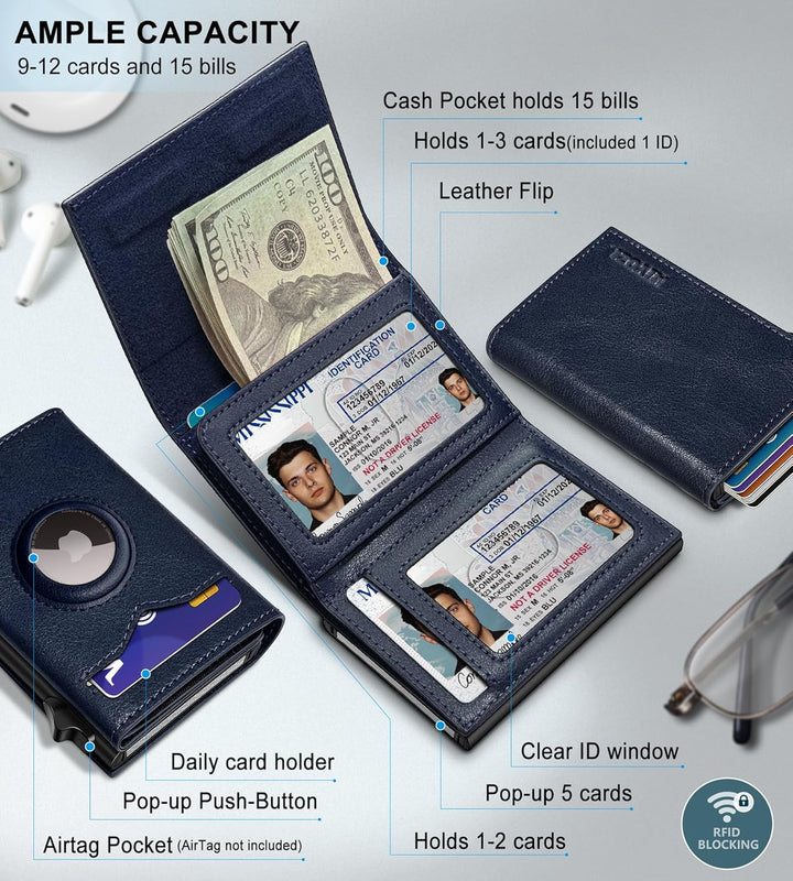 miyozi Billetera para Airtag para hombre, con bolsillo para efectiv...