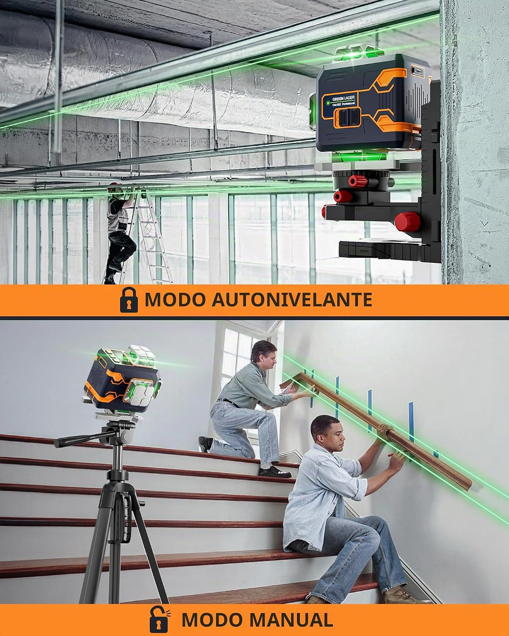 CIGMAN Nivel láser de 4 x 360° con 16 líneas con control remoto y APP, láser de línea cruzada autonivelante verde, línea vertical/horizontal 4D para construcción, renovación del hogar, colgar cuadros