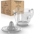 CuttleLab Exprimidor de Vidrio de 2 Tazas (Transparente) - Exprimidor Manual de Limón y Lima, Rallador de Cítricos