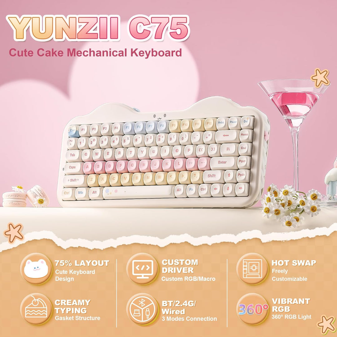 YUNZII Teclado Mecánico Inalámbrico C75, Diseño del 75%, NKRO Inter...