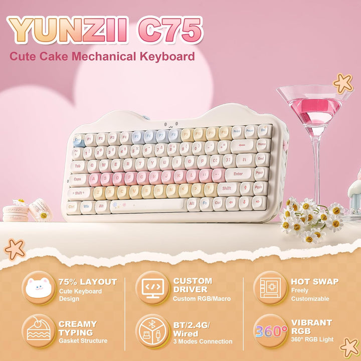 YUNZII Teclado Mecánico Inalámbrico C75, Diseño del 75%, NKRO Inter...