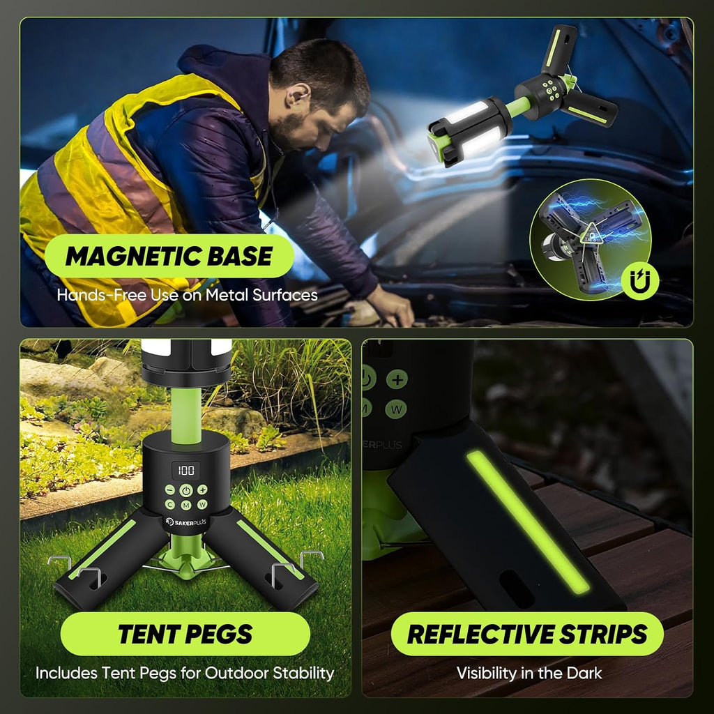 Lámpara SakerPlus Luz de camping portátil, linterna LED recargable de 5000LM